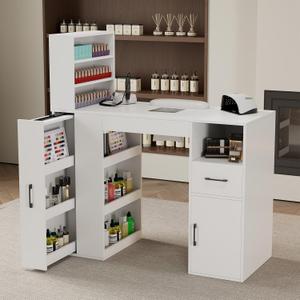 Professional Nail Desk for Nail Tech with Storage Cabinet and Fan – Modern Nail Table for Salon, Nail Tech Table with Drawer, Armrest & Dust Collector,Manicure Table Nail Desk