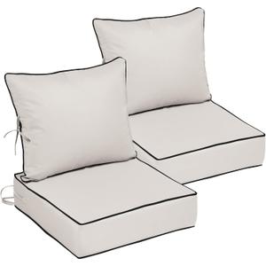 22x22 Outdoor Chair Cushions Set of 2, Waterproof Deep Seat Cushions for Patio Furniture with Removable Cover,Fade Resistant 4'' Outdoor Seat Cushion with Ties Handle for Sofa Couch,Cream Black Piping, 22x22x4in-2set