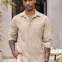 COOFANDY Men's Button Down Long Sleeve Shirt Casual Untucked Dress Shirt Regular Fit Wedding Shirts (Beige, M)