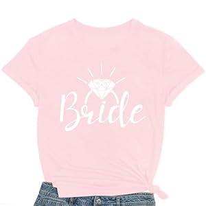 Womens Bride Shirt Engaged Bridal Bridesmaid Tshirt Bachelorette Party Tee Tops (Small, Pink)
