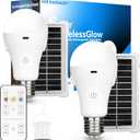 Solar & USB Rechargeable Light Bulbs With Remote + Touch Control, 3 Colors & Dimmable, Large Solar Panel 1800mAh Battery Powered Light Bulb, Battery Light Bulbs Indoor For Home Camping Shed (2 Count (Pack of 1))