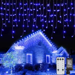 Icicle Lights Outdoor - 66 FT 736 LED Icicle Christmas Lights with 138 Drops, 8 Modes, Christmas String Light with Remote & Timer, Waterproof Fairy Light for Roof Patio Tree House Decor, Blue