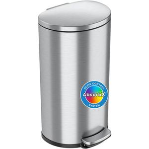 iTouchless SoftStep 8 Gallon Kitchen Step Trash Can with Odor Filter & Removable Inner Bucket, Stainless Steel, 30 Liter Semi-Round Pedal Garbage Bin for Bedroom, Bathroom, Home, Office, Quiet Lid