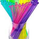 100-PCS 5 Colol Plastic Swizzle Sticks, Crystal Cake Pops, Cocktail Coffee Drink Stirrers, Lolipop Stick, 7.24 Inch (Pink, Yellow, Blue, Purple, Green) (Multicolor)