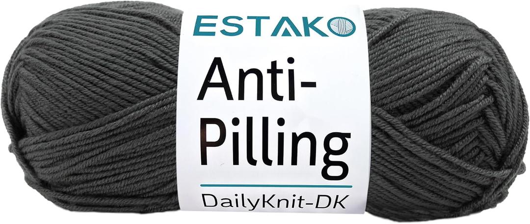 Estako DailyKnit-DK - 100% Anti-Pilling Acrylic Yarn - Soft DK Light Weight #3 - (3.52 oz / 273 Yds) - for Knitting & Crocheting (80091 - Dark Grey)