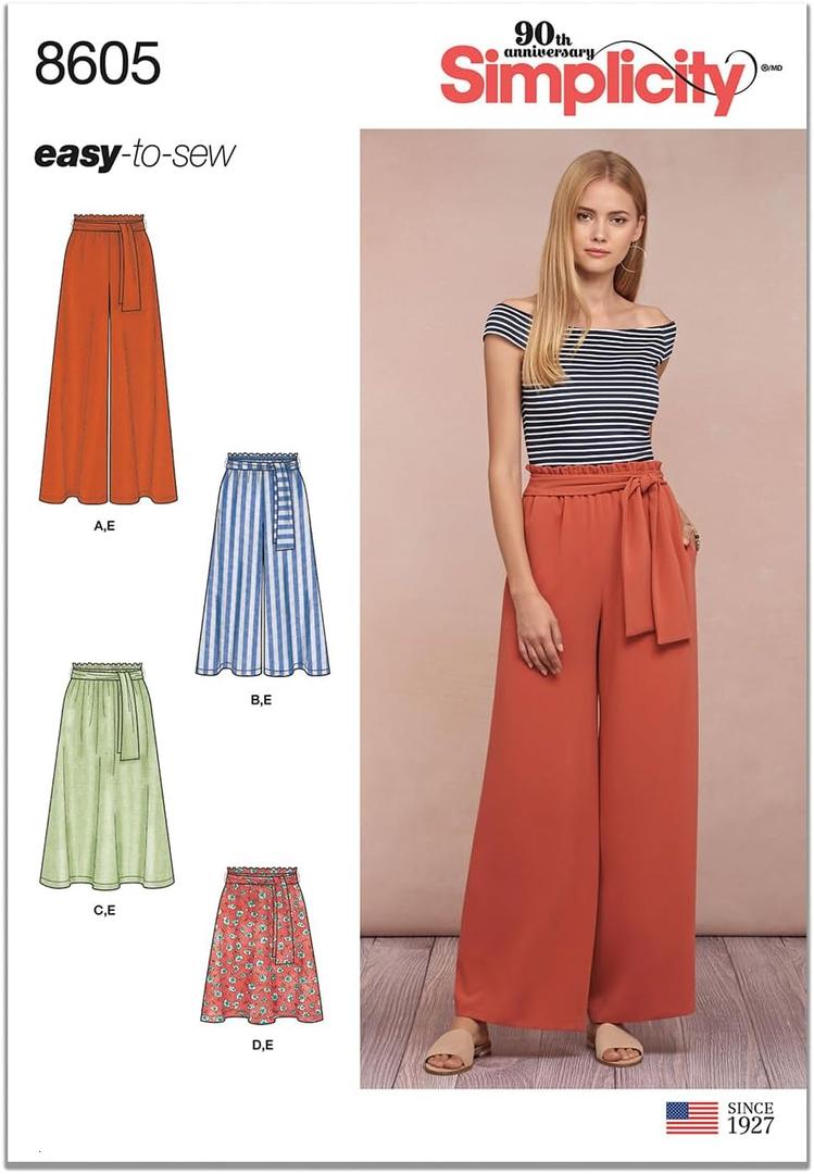 Simplicity US8605A Easy to Sew Women's Skirts and Loose Fitting Pants Sewing Patterns, Sizes 6-24