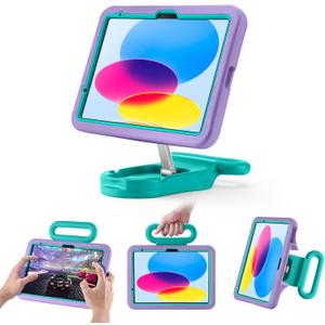 Kids Case for iPad (A16) 11th/10th Gen 10.9'' 2025/2022,Adjustable Portrait/Landscape Stand/Drop Proof with Handle,Child Friendly Case for iPad Air 11 (M4/M3/M2) 2026/2025/2024(Purplegreen)