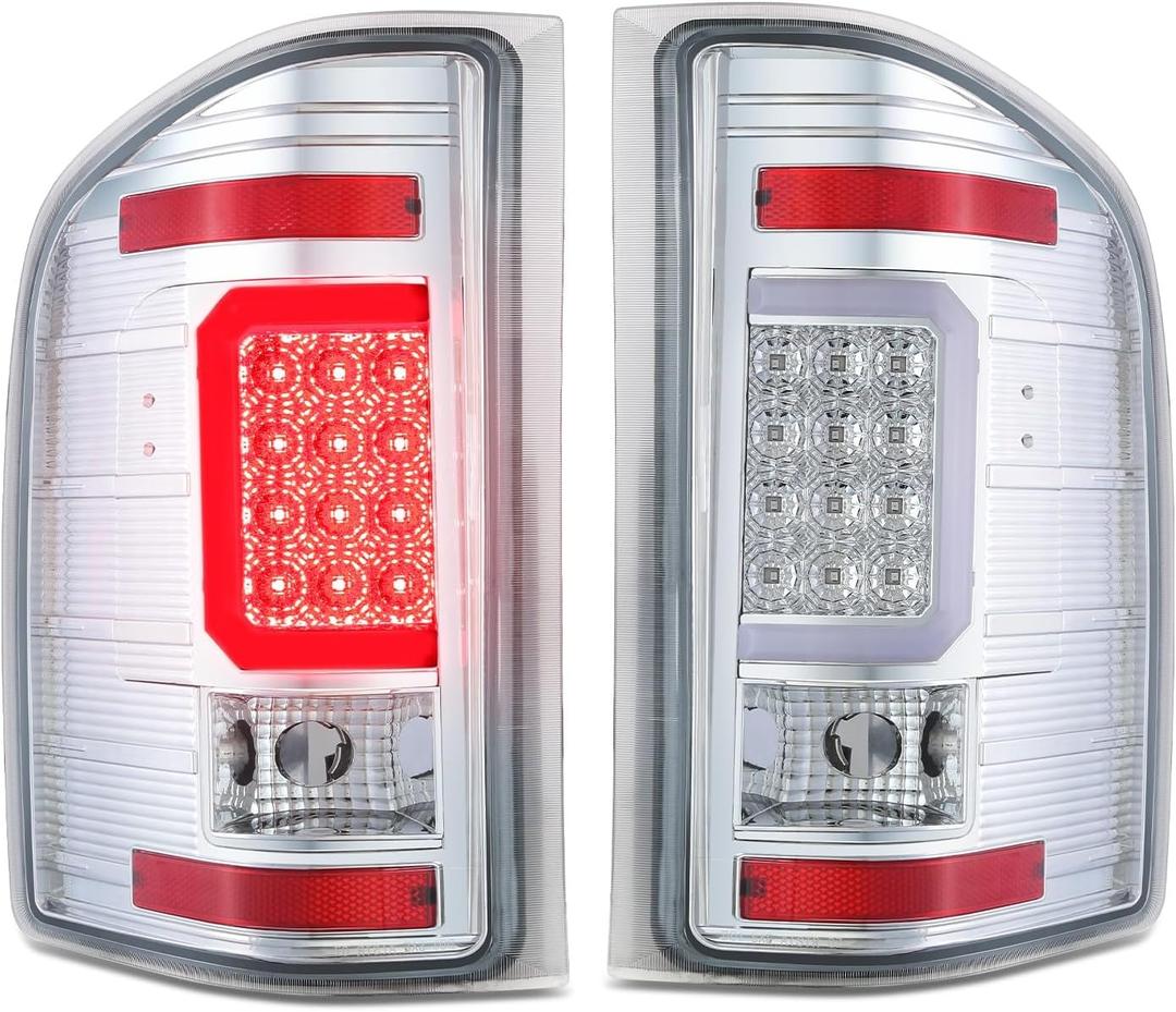 DNA MOTORING TL-CSIL07-LED-3D-CH-CL LED 3D Tail Light Assembly Driver & Passenger Side [Compatible with 07-14 Chevy Silverado 1500 2500 HD 3500 HD]