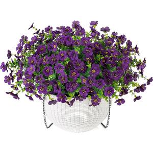 HyeFlora Artificial Fake Hanging Plants Flowers Basket for Outdoor Outside Porch Spring Decoration, Faux Silk Purple Daisy Realistic UV Resistant in Planter for Home Patio Balcony Garden Yard, Purple 2