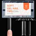 modelones Square Nail Tips, 504 Pcs Acrylic Fake Nails XXL Extra Long Straight No C Curve Half Cover Clear Tips Gel 12 Sizes with Box