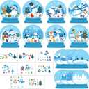Tinlade 24 Sets Winter Sticker Craft Kits with Crystal Ball Scene Make Your Own Winter Scene with Cute Polar Bear Penguin Snowman Stickers for Classroom DIY Christmas Holiday Party Activities Supplies