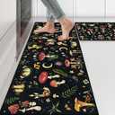 Zussun Mushroom Rug Kitchen Mats for Floor Kitchen Rugs Non Slip Washable Sets of 2 Black Butterfly Floral Plant Low Pile Stain Resistant Waterproof Floor Standing Mat for Office Laundry Sink Desk, 2 Rugs 3'x2' And 5'x2'