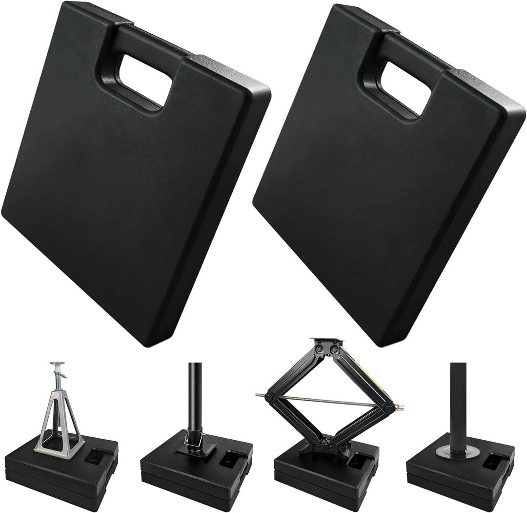 ROBLOCK 2-Pack Rubber RV Jack Pads with Handle Stop Sinking & Slipping, Weather-Resistant RV Stabilizer Jack Pads for Camper Trailer on Uneven Ground Gravel Asphalt Dirt Grass 13.7" x 11.8" x 1.8"