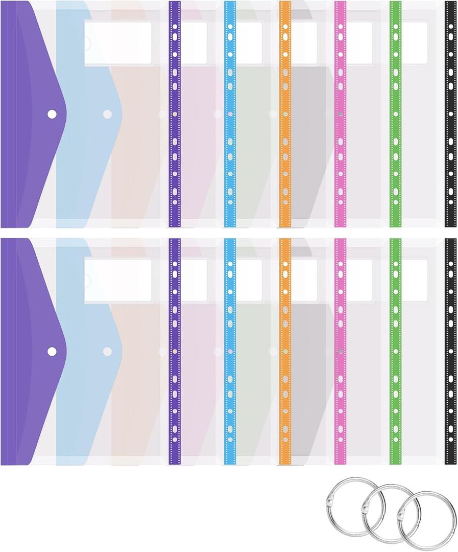 2 x Plastic Envelopes Binder Pockets for 2/3/4 Ring Document Pouch - Organize with Ease, Clear, 8.5" x 11" Expandable (Pack of 12)