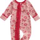 My First Easter Baby Girl Outfit Newborn Carrot Bunny Footie Jumpsuit Ruffle Zipper Romper Cute Easter Baby Clothes (Heart and Lip Print Red)