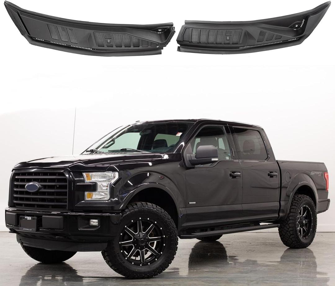 Windshield Wiper Cowl Cover Panel Compatible with 2015-2020 Ford F150Left & Right Front Windshield Wiper Cowl Grille Insert Panel, Without Nozzles Hoses Replacement for FL3Z15022A69B