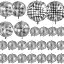 24 Pcs Disco Balloons, 32 10 22 Inch Disco Foil Ball Balloon Bulk, Metallic Silver Mylar Balloons for Disco Ball Decor Music Themed Birthday New Year Party Decorations
