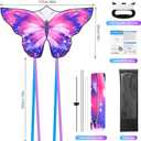 Butterfly Kite for Adults & Kids, Large Easy to Fly Kite with String Handle & Long Tails, Starry Pink Purple Kites for Beach Park Outdoor Activities, Perfect for Beginners & Family Recreation