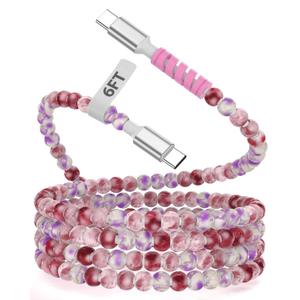 6 ft USB C Cable Charging Cord Beaded Charger for Apple Tangle-Free Bead for Carplay Car Play for iPhone 17 17e Air 16 16e 15 Pro Max Type C Wire for Samsung S26 S25 S24 S23 for Girls Women Purple