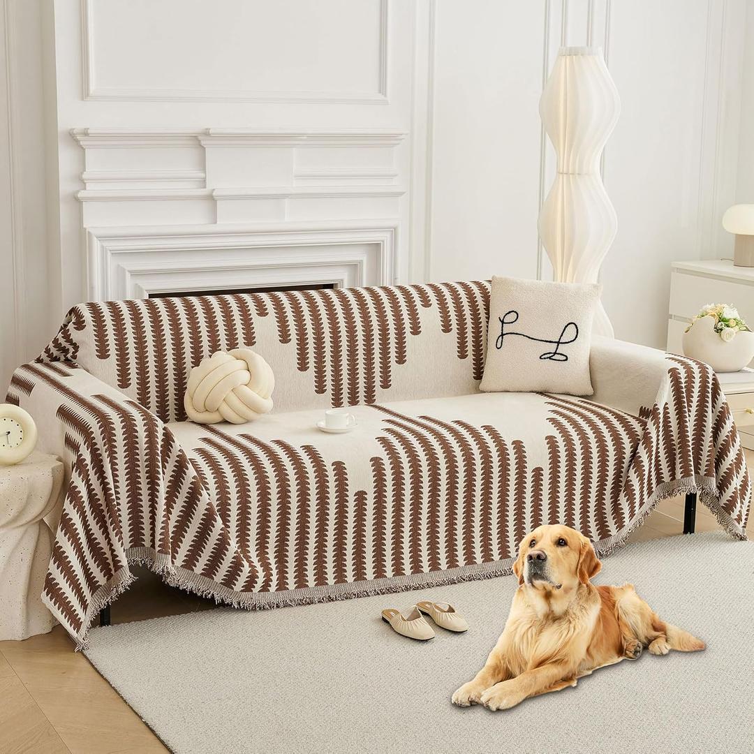 HAOMAIJIA Boho Sofa Covers Couch Covers for 3 Cushion Couch Sofa Pet Friendly Soft Thick Couch Cover for Dogs Washable Sectional Couch Covers L Shape Furniture Protector (Brown, 91"x118")