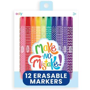 Ooly Make No Mistake Erasable Markers, Stress and Mess Free Marker Pack You Can Erase, Drawing & Coloring Pens for Kids and Adults, Colorful Back to School Supplies for Any Arts & Crafts, Set of 12