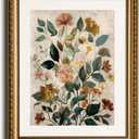 InSimSea Gold Picture Framed Wall Art, Living Room Vintage Watercolor Flower Botanical Wall Decor, Floral Canvas Print Art, Home Farmhouse Decor, Antique Paintings with Frame 13x16inch