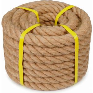 Natural Hemp Rope - 1 Inch × 50 Feet - Heavy Duty Jute Twisted Manila Thick Rope for Crafts, Hammock, Nautical, Decorating