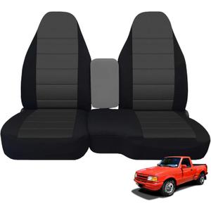 Custom-Fit Front Seat Covers Without Console Replace for 1991-1997 Ford Ranger Pickup 60/40 High Back Seats, Knitted Fabric Composite Soft Foam Lining Airmesh Breathable Seat Cover Cushion