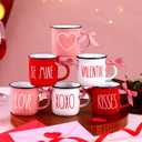 6 Pcs Valentine's Day Mini Coffee Mugs with Ribbon Love Mini Coffee Cups Valentine's Tiered Tray Decor for Anniversary Wedding Table Centerpieces Decoration