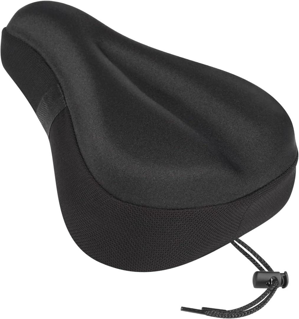 Bike Seat Cushion, Comfortable Bicycle Saddle Cover for Indoor and Outdoor Cycling, Padded Gel Cover for Exercise, Mountain & Road Bikes, Universal Fit for Peloton & Stationary Bikes (Black-S)