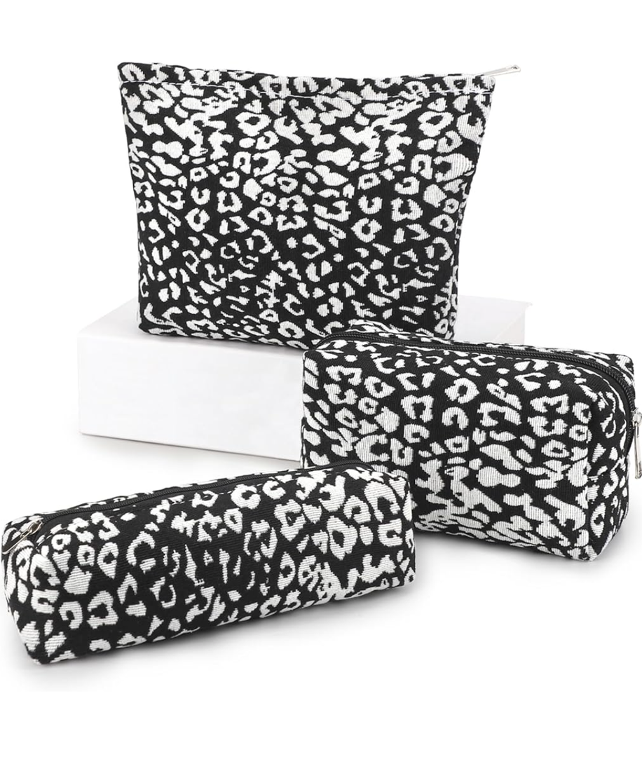 EIMMBD Makeup Bag 3 Pieces Large Capacity Cosmetic Bags Travel Toiletry Bag Organizer Cute Makeup Pouch Storage for Women(Black White)