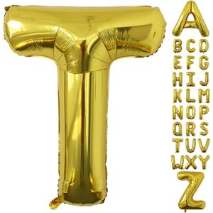 40 Inch Large Gold Letter Balloons, Big Size Jumbo Helium Mylar Foil Party Balloons "T" for Birthday Party Decorations, Party Wedding Bachelorette Bridal Shower Decoration Holiday Balloon Decoration