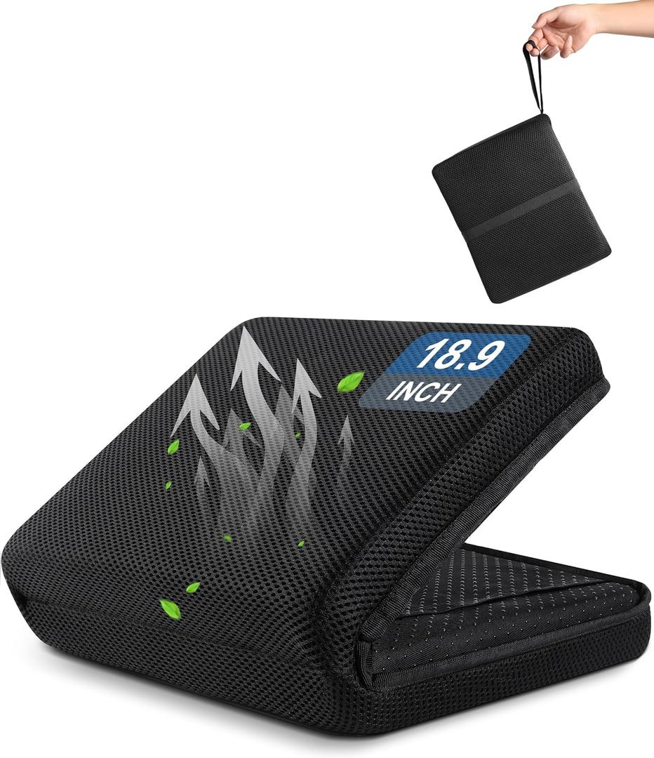 FASTMOMENT Airplane Seat Cushion Portable Travel Cushion for Comfort Foldable Stadium Pad with Breathable Fabric Seat Pad Perfect for Long Flights, Office, Bleacher, Camping (Plus Size - 18.9'', Black)