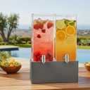 1.25 Gallon Dual Acrylic Beverage Dispenser with Gray Metal Stand 2-Drink Server with Ice Chambers & Stainless Steel Spouts