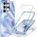 GVIEWIN Magnetic for Samsung Galaxy S25 Plus Case [Compatible with MagSafe] [AI-Tested Dropproof] Marble with Camera Lens+Screen Protector Shockproof Phone Cover for S25+ Plus (Aurora/Azure Blue)
