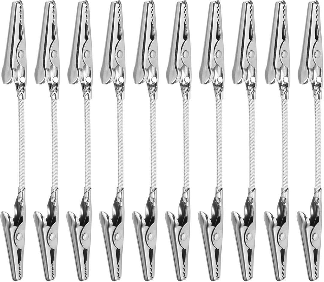 PATIKIL 10 Pcs Double Head Alligator Clip, Metal Long Hose Alligator Clip Memo Clips Strong Clip Picture Note Holders for DIY Note Photo Memo, Silver