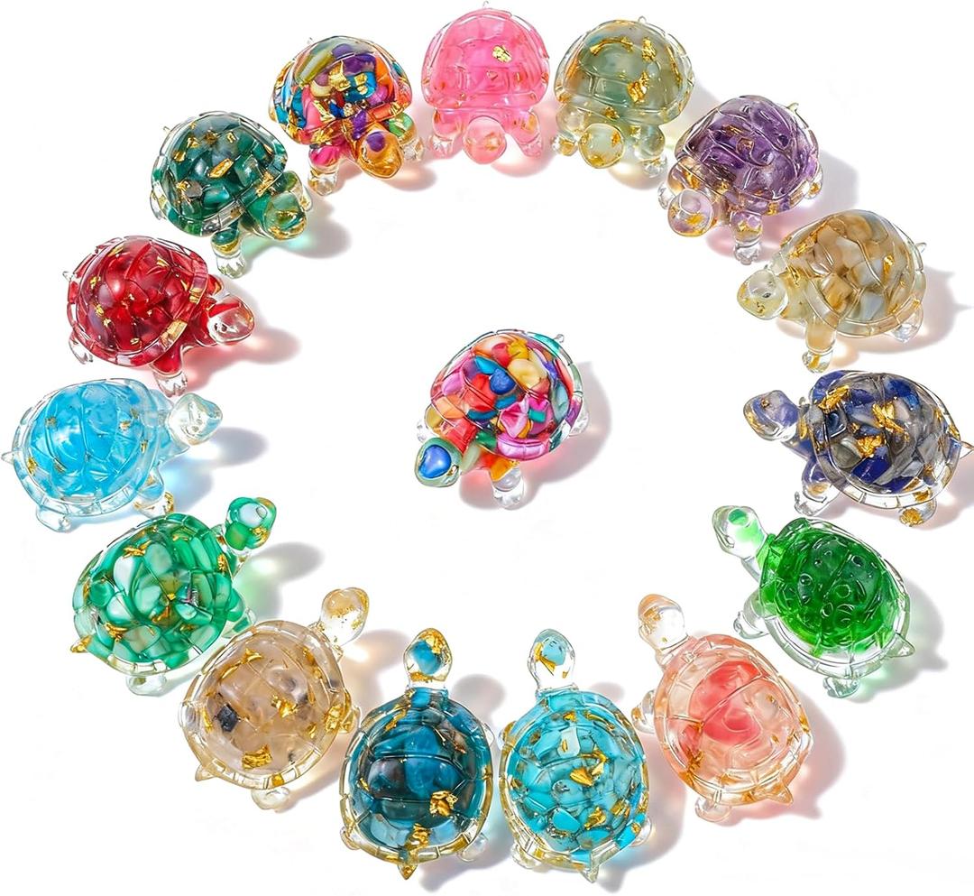 16 PCS Mini Crystal Turtle Figurine Handmade Sea Turtle Animal Figurine Healing Resin Decor Art Animal Statues for Home Office Birthday Party Gift Party Favors