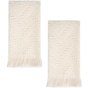 Luxury Decorative Hand Towels Bathroom: 2 Packs 14X30 100% Cotton Turkish Absorbent Soft Face Towel Set for Boho Bathroom Decor Kitchen Hotel Spa Farmhouse Guest Tea Gift (Cream White, 14"x30")