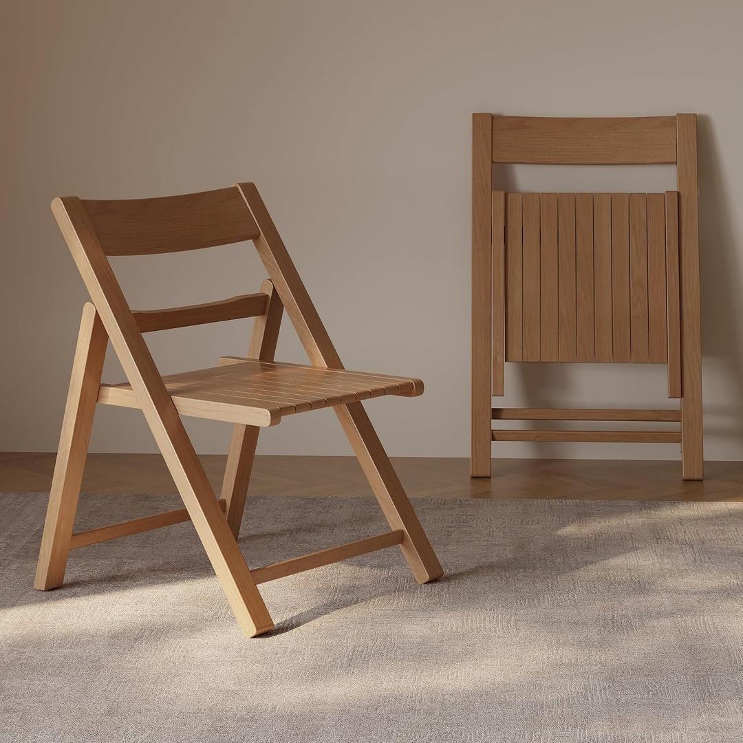 Solid Wood Folding Dining Chairs 2 Pack, Space-Saving, Wood, 17.17"D x 19.69"W x 25.79"H