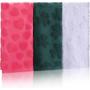 Gilprop 3 Pcs St. Patrick's Day Easter Hand Towels 3D Jacquard Shamrock Bunny Heart Bathroom Hand Towels 14'' x 29'' Cotton Seasonal Decorative Towel Set for Kitchen Home Decor, Gifts