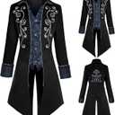 Men's Medieval Steampunk Jacket,Victorian Coat Renaissance Gothic Tailcoat,Halloween Vampire Costume (Medium, Black)
