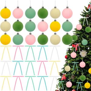 45 Pcs Pastel Christmas Bulbs Ornaments for Christmas Tree Set 15 Pcs 3.15'' Pastel Candy Balls 30 Pcs Velvet Bows Decor Set Macaron Xmas Tree Hanging Ornaments Wreath Garland Decor
