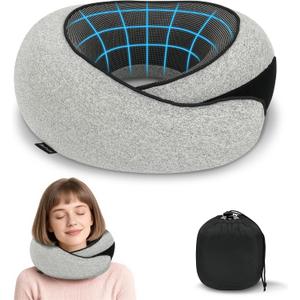 burfocus Advanced Neck Travel Pillow | 100% Pure Memory Foam, Designed for The Comfort of Travel & Office, Travel Pillow for Plane, Car, Home, Work, Dark Grey