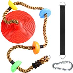 Climbing Rope Tree Swing with Platforms and Disc Swing Seat Set Outdoor Playground Accessories for Kids Including Hanging Strap & Carabiner