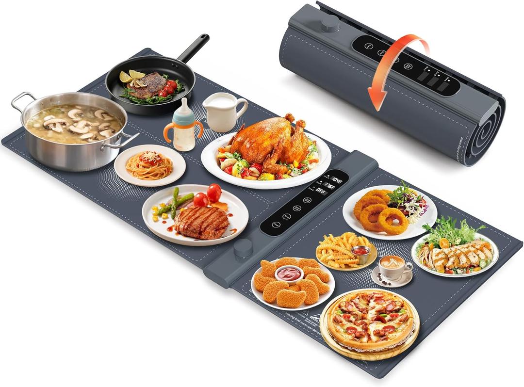 Warming Mat for Food with 3-Zone Independent Control, Extra Large 40"x17" Food Wamer Chafing Dishes with 17 Temp 6 Hour Timer, Food Warming Mat Custom 3-Zone Settings for Party Buffets Daily Use