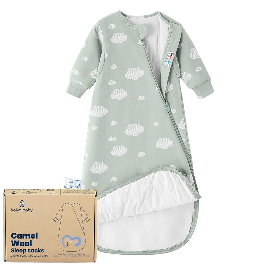 Unisex Sleeping Bag for Babies and Toddlers 1.0 Tog Sleep Sack 6-18 Months, Newborn Sleep Sack, Wearable Blanket Baby, One Piece Long Sleeves, Gifts for Baby (Green Sky)
