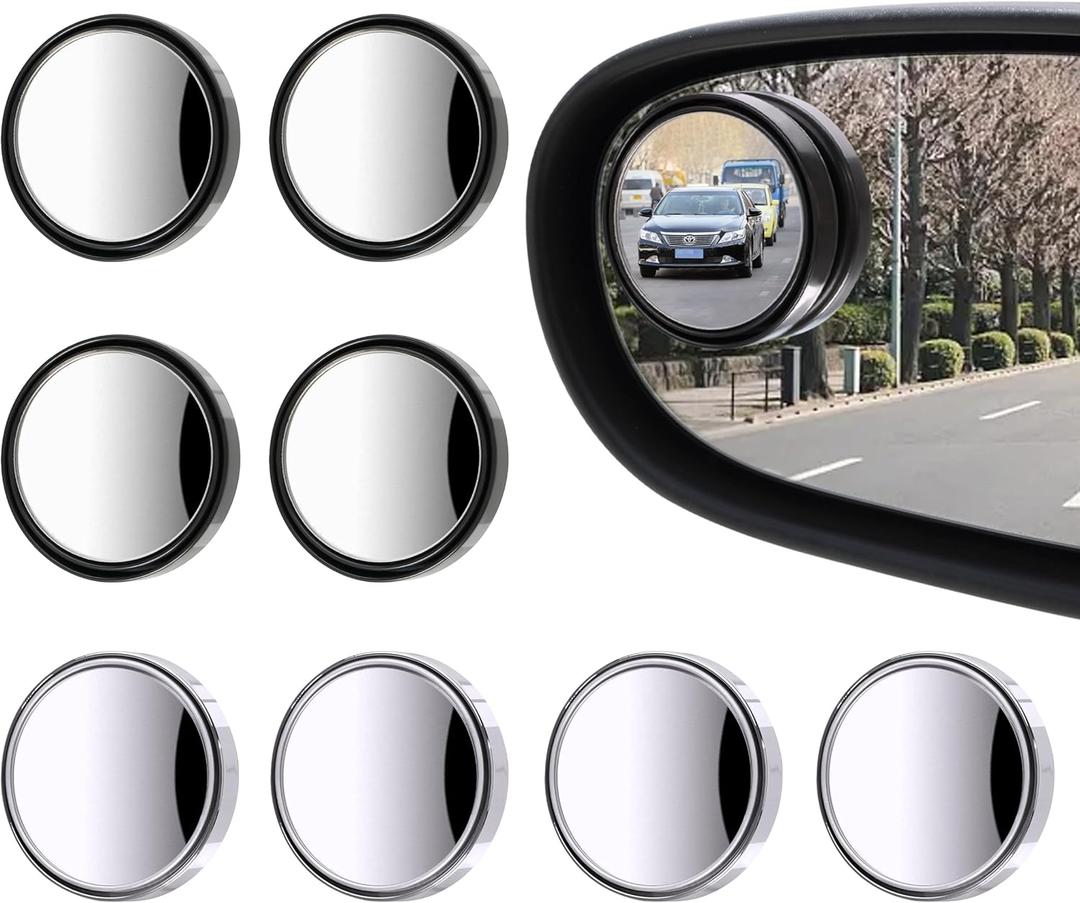 8 Pcs Blind Spot Mirrors for Car, 1.97 Round HD Convex Mirror, 360 Wide Angle Side View Mirror with ABS Housing for a wide range of models (black, silver)
