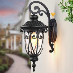 VIANIS Large Outdoor Wall Lights Dusk to Dawn, Black Outside Lights for House, Waterproof Outdoor Light Fixture for Porch, Entryway, Garden, Seed Tempered Glass, Vintage Style, Down Large 1PK