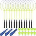 12 Pack Badminton Rackets Set Including Badminton Racquets, Nylon Shuttlecocks and Carry Bag for Outdoor Backyard Games Beginners