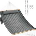 CHULIM Double Quilted Fabric Hammock with Hardwood Spreader Bars and Pillow 450 LBS Capacity 2 Person Large Hammock for Outdoor Patio Backyard Poolside - Dark Grey